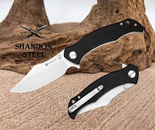 SENCUT Tauron Flipper & Thumb Stud Knife Black G10 Handle D2 Blade S25060-1 SENCUT Tauron Flipper & Thumb Stud Knife Black G10 Handle D2 Blade S25060-1