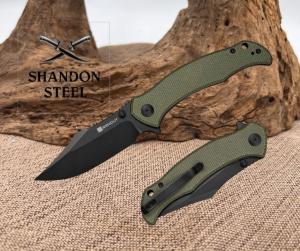 SENCUT Tauron Flipper & Thumb Stud Knife Olive Canvas Micarta D2 Blade S25060-3