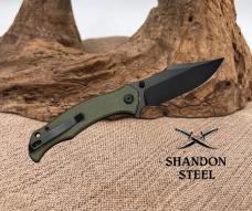 SENCUT Tauron Flipper & Thumb Stud Knife Olive Canvas Micarta D2 Blade S25060-3