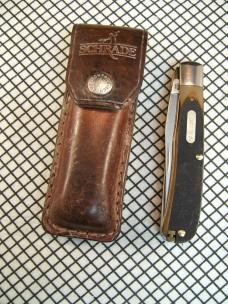 SCHRADE OLD TIMER 97OT BUZZSAW TRAPPER VINTAGE U.S.A. CARBON STEEL BLADE POCKET KNIFE WITH SHEATH