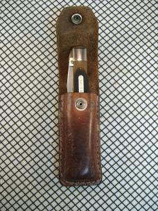 SCHRADE OLD TIMER 97OT BUZZSAW TRAPPER VINTAGE U.S.A. CARBON STEEL BLADE POCKET KNIFE WITH SHEATH