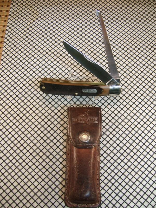 SCHRADE OLD TIMER 97OT BUZZSAW TRAPPER VINTAGE U.S.A. CARBON STEEL BLADE POCKET KNIFE WITH SHEATH SCHRADE OLD TIMER 97OT BUZZSAW TRAPPER VINTAGE U.S.A. CARBON STEEL BLADE POCKET KNIFE WITH SHEATH