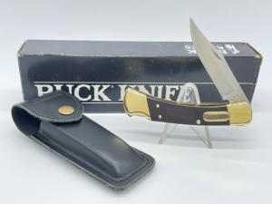 2013 BUCK USA 110 Wood Automatic Folding Hunter Lockback w/ Pouch & OMP Box