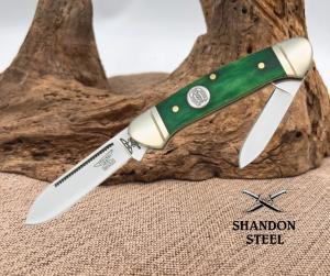 Rough Rider RR057 Mini Canoe Folding Pocket Knife Smooth Green Bone Handles