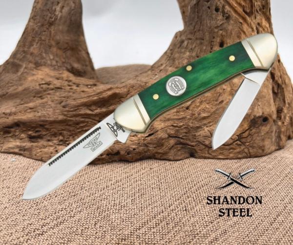 Rough Rider RR057 Mini Canoe Folding Pocket Knife Smooth Green Bone Handles Rough Rider RR057 Mini Canoe Folding Pocket Knife Smooth Green Bone Handles