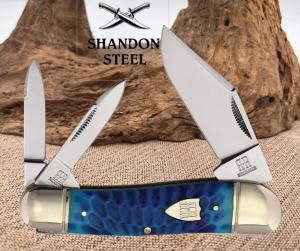 Rough Rider Blue Dragon Jigged Bone 3 Blade Whittler Folding Pocket Knife RR2713