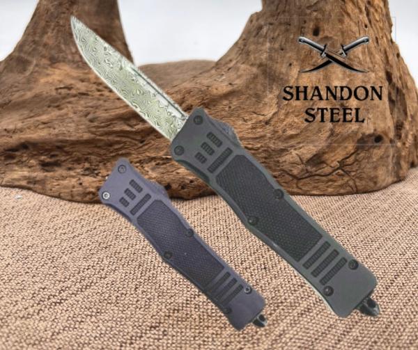 Black Legacy Edge OTF Knife Drop Point, Edged Damascus Pattern MOTF-11DDP