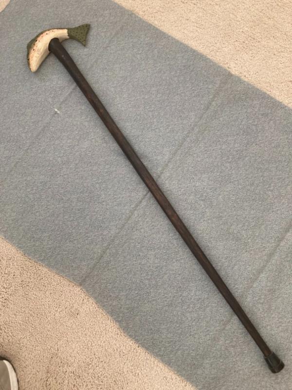 Vintage TROUT(fish), Hand-Carved, Wooden Walking Stick/Cane