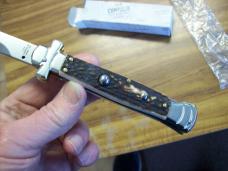 A. G. A. Campolin Maniago, Italy Maltese Cross Bayonet 9 Incher Lockback W/Genuine Stag/Antler NIB