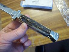 A. G. A. Campolin Maniago, Italy Maltese Cross Bayonet 9 Incher Lockback W/Genuine Stag/Antler NIB