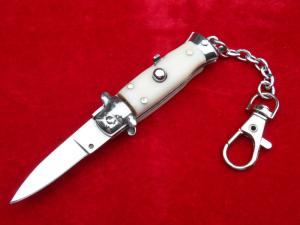 3-34quot  Wasp Body Ivory-white handle Stiletto keychain Switchblade Knife 