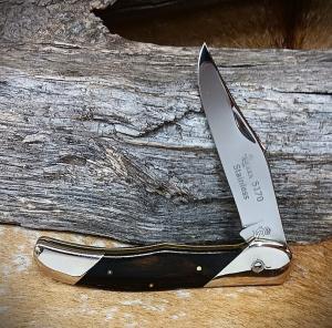 1985 Queen 5170 Button Lock Bolster 440C Steel Folding Hunter Knife Staminawood