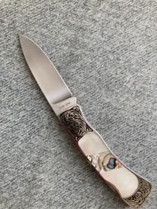 Vintage HANWEI(Paul Chen) ROCK CREEK ACADIA Interframe Pearl/Abalone Engraved, Lockback Folder - MIB
