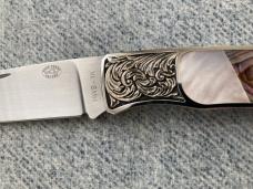 Vintage HANWEI(Paul Chen) ROCK CREEK ACADIA Interframe Pearl/Abalone Engraved, Lockback Folder - MIB