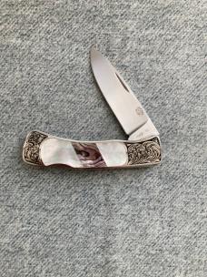 Vintage HANWEI(Paul Chen) ROCK CREEK ACADIA Interframe Pearl/Abalone Engraved, Lockback Folder - MIB