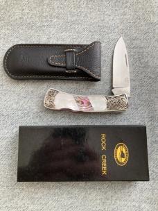 Vintage HANWEI(Paul Chen) ROCK CREEK ACADIA Interframe Pearl/Abalone Engraved, Lockback Folder - MIB