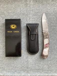 Vintage HANWEI(Paul Chen) ROCK CREEK ACADIA Interframe Pearl/Abalone Engraved, Lockback Folder - MIB