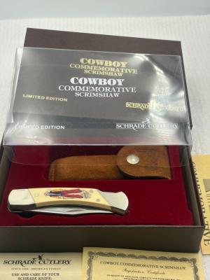 Schrade Cutlery USA Vintage Cowboy Commemorative Scrimshaw Ltd Ed NIB