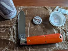 GEC Great Eastern Cutlery #86 River Town Single Jack 862125 Orange Linen Micarta