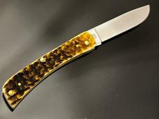 Case XX USA Blue Tick Hound ”006/020 Deep Color Etched Sodbuster Jr. Knife Peach Seed Bone.