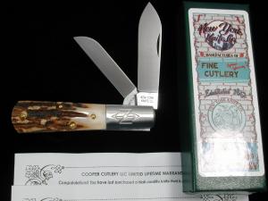 New York Knife Co Genuine Stag Barlow Knife by Cooper Cutlery 2506 S USA Made Integral Bolsters
