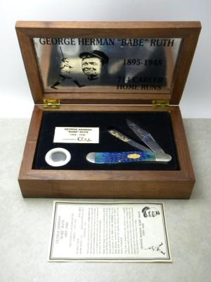 Case XX SS USA 1 Dot (1989) Blue Bone B6240 Babe Ruth "Sultan of Swat" Dogleg Trapper Knife NIB