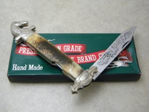 Parker Cut Co Hand Made Japan 2nd Cut Stag EK-5 Folding Lockback Bowie Knife - NIB