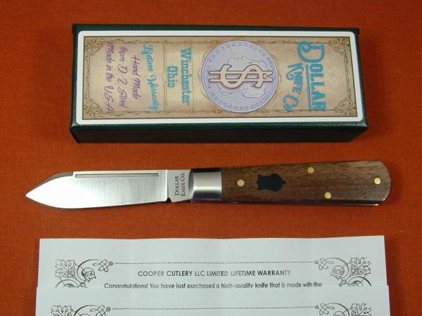 Dollar Knife Co. Franciscan Walnut with Black Shield Jack Knife NMIB from Cooper Cutlery USA FWBLS