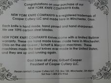 New York Knife Co Sawcut Natural Bone Barlow Knife by Cooper Cutlery 1506NSC USA Made 