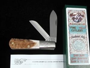 New York Knife Co Genuine Stag Barlow Knife by Cooper Cutlery 2506 S USA Made Integral Bolsters