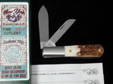 New York Knife Co Genuine Stag Barlow Knife by Cooper Cutlery 2506 S USA Made Integral Bolsters
