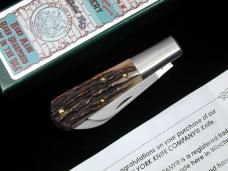 New York Knife Co A+ Genuine Stag Barlow Knife by Cooper Cutlery 2506 S USA Made Integral Bolsters 