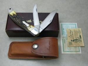 Schrade + USA 227UH Uncle Henry Staglon Folding Bowie/Hunter Knife & Pouch - NIB