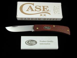 Case xx Smooth Dark Red Burlap Micarta Sod Buster Jr Knife 12273 USA Made NIB 10137CS Carbon Steel