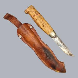 Vintage 1960s Finnish 'Visapää' Puukko Knife with Leather Sheath #8606