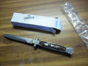 A. G. A. Campolin Maniago, Italy Maltese Cross Bayonet 9 Incher Lockback W/Genuine Stag/Antler NIB