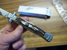 A. G. A. Campolin Maniago, Italy Maltese Cross Bayonet 9 Incher Lockback W/Genuine Stag/Antler NIB