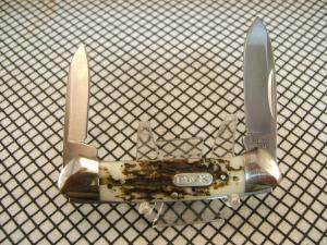 BUCK 389 CANOE ATTRACTIVE BONE STAG MINT 2000'S U.S.A. DOUBLE BLADE FOLDING POCKET KNIFE
