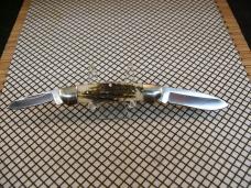BUCK 389 CANOE ATTRACTIVE BONE STAG MINT 2000'S U.S.A. DOUBLE BLADE FOLDING POCKET KNIFE