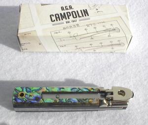 NEW A.G.A. CAMPOLIN 6" BEAUTIFUL ABALONE SCALES AUTOMATIC LEVER LOCK MANIAGO ITALY