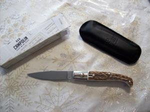 A.G.A. Campolin Pattada Scarce Italian Automatic Genuine Stag/Antler UNUSED W/Pouch & Box