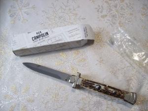 A. G. A. Campolin Maniago, Italy Maltese Cross Bayonet 9 Incher Lockback W/Genuine Stag/Antler NIB