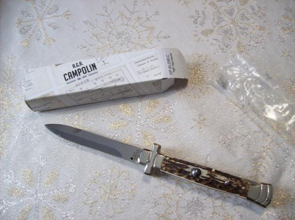 A. G. A. Campolin Maniago, Italy Maltese Cross Bayonet 9 Incher Lockback W/Genuine Stag/Antler NIB A. G. A. Campolin Maniago, Italy Maltese Cross Bayonet 9 Incher Lockback W/Genuine Stag/Antler NIB