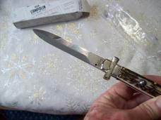 A. G. A. Campolin Maniago, Italy Maltese Cross Bayonet 9 Incher Lockback W/Genuine Stag/Antler NIB