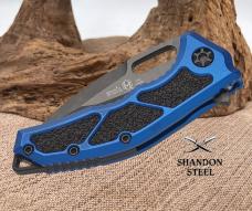 Heretic Knives Medusa Manual Flipper - Tanto Blade / CPM-Magnacut Steel / Blue