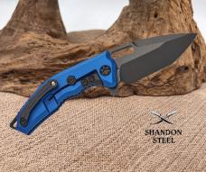 Heretic Knives Medusa Manual Flipper - Tanto Blade / CPM-Magnacut Steel / Blue