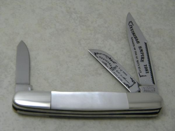 Fight'n Rooster Pearl Stockman Knife The Invisible Empire Knights of the KKK c.1981 Fight'n Rooster Pearl Stockman Knife The Invisible Empire Knights of the KKK c.1981