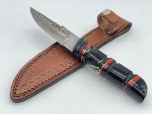 Custom Handmade Damascus Buffalo Horn Hunting Knife w/ Sheath
