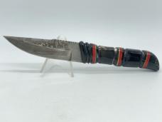 Custom Handmade Damascus Buffalo Horn Hunting Knife w/ Sheath