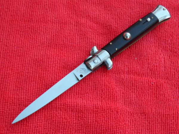 Rare 8" Vintage Italian Stiletto Black horn handles *Rosa Uliana Primo* in diamond stamp Rare 8" Vintage Italian Stiletto Black horn handles *Rosa Uliana Primo* in diamond stamp
